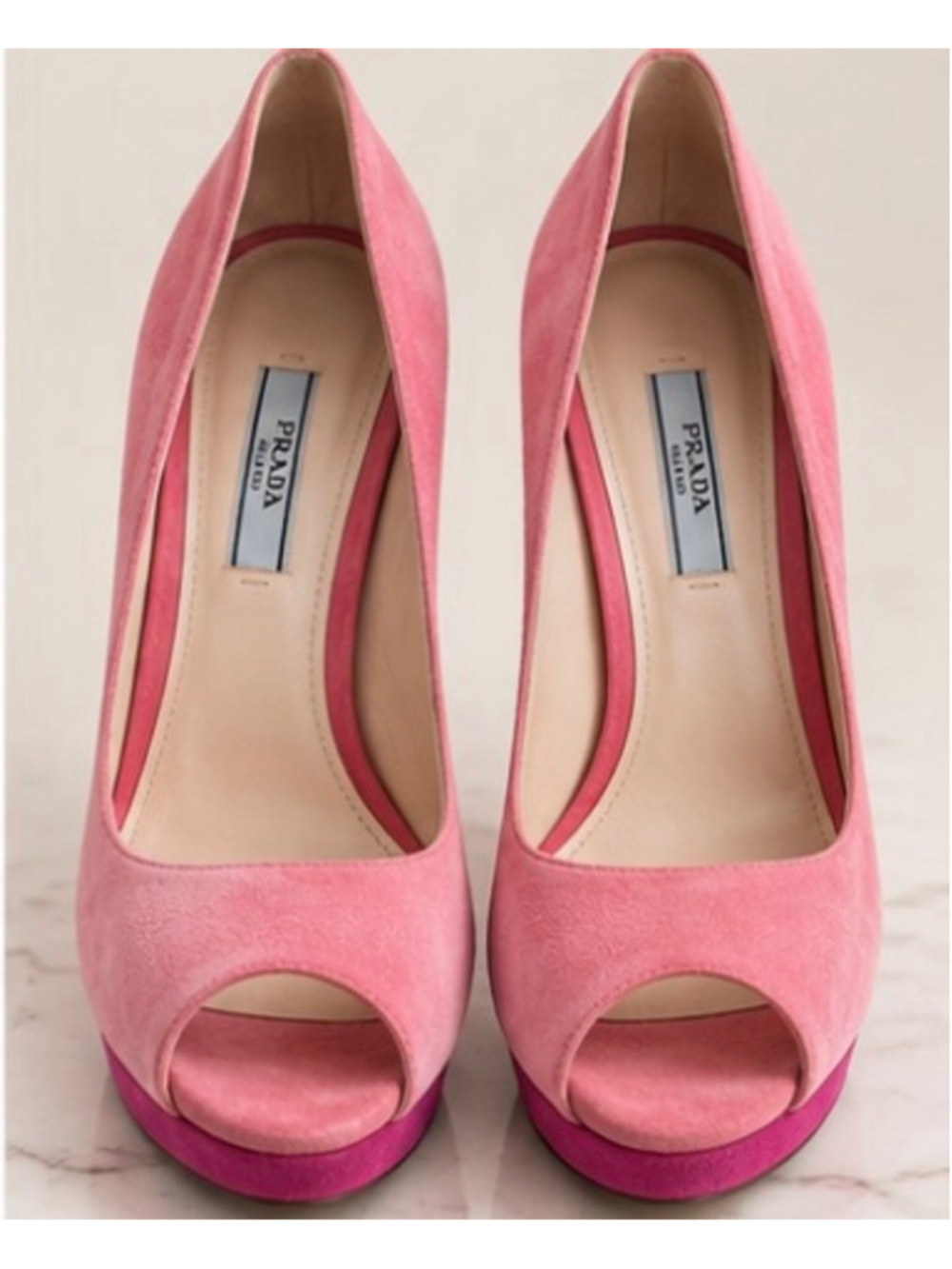 Prada Suede Peep Toe Platform Heels in Pink and Magenta 40.5/10.5